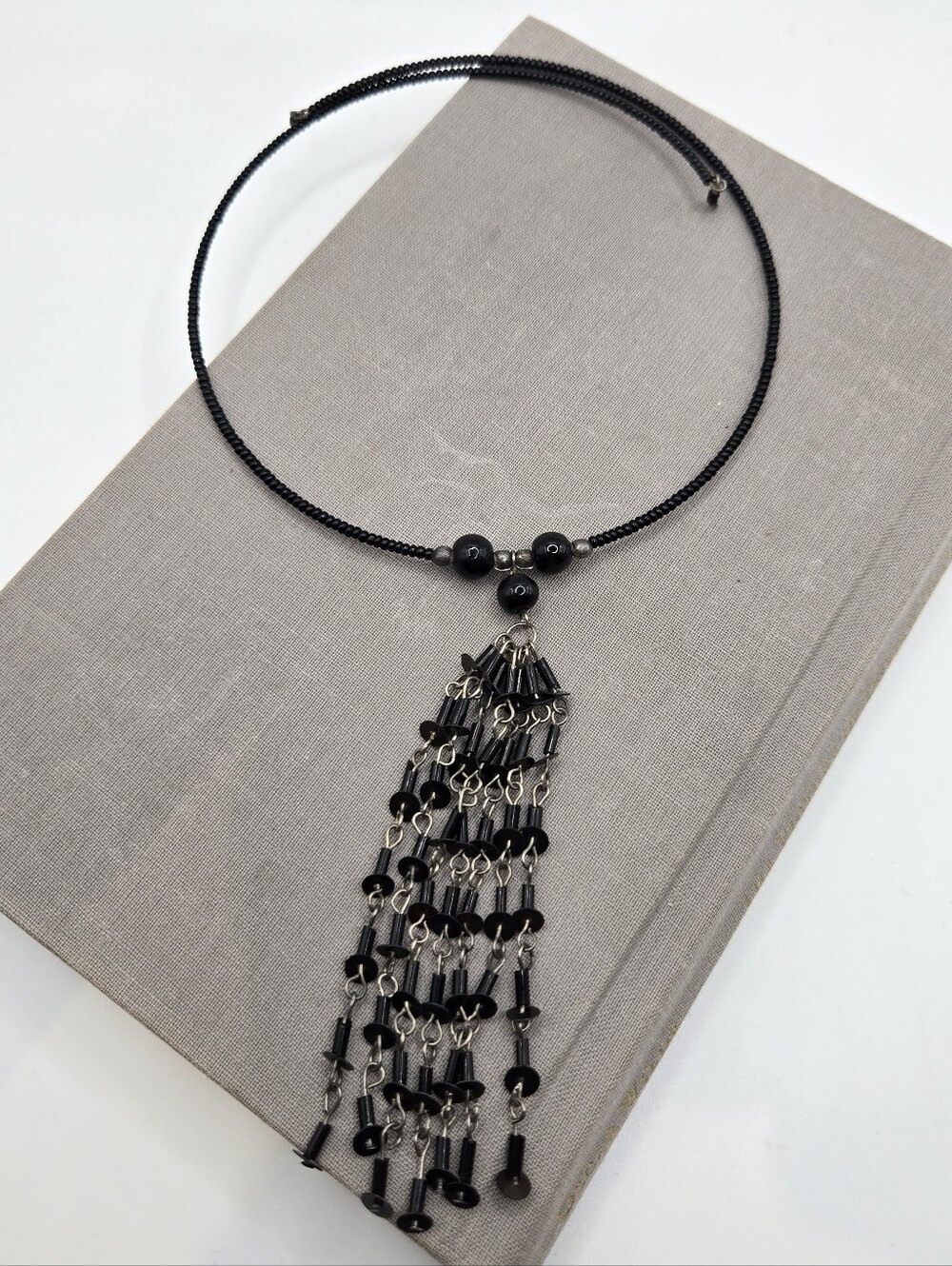 Y2k 90s Torque Choker Necklace Beaded Beachy Boho Mermaid Resort Black